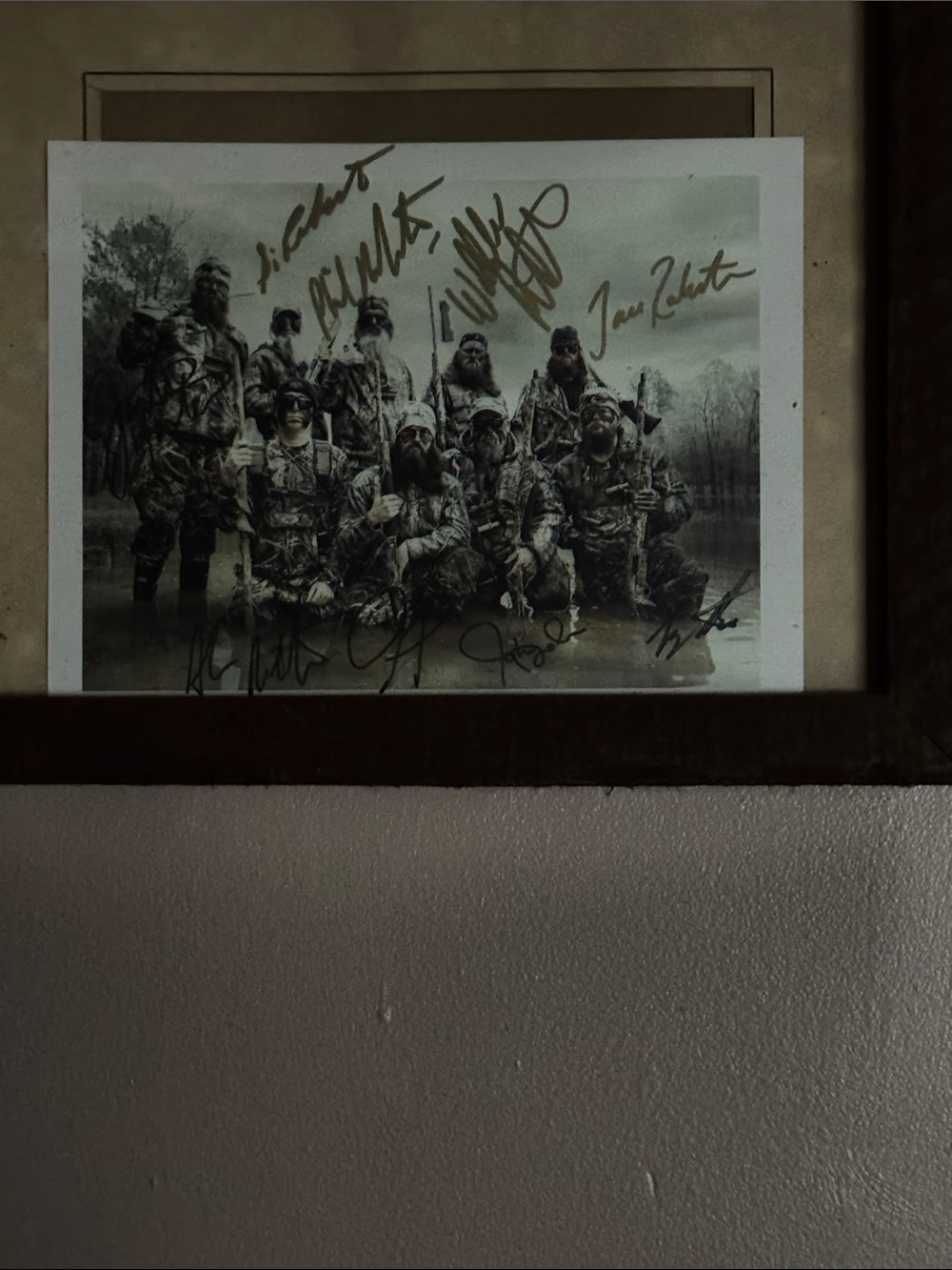 Framed Signed Hunting Team Photo in Green CamouflageDuck Commander autographed